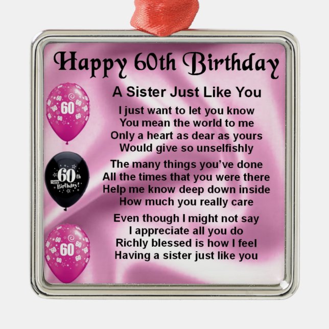 Sister poem  -  60th Birthday Metal Tree Decoration (Front)