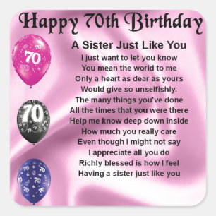 Sister Poem - 70th Birthday Square Sticker