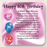 Sister Poem  - 80th Birthday Coaster<br><div class="desc">A great gift for a sister on her 80th birthday</div>