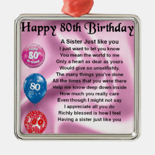 Sister Poem - 80th Birthday Metal Tree Decoration