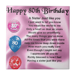 Sister Poem  - 80th Birthday Tile