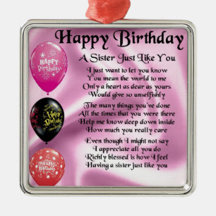 Sister Poem - Happy Birthday Design Metal Tree Decoration