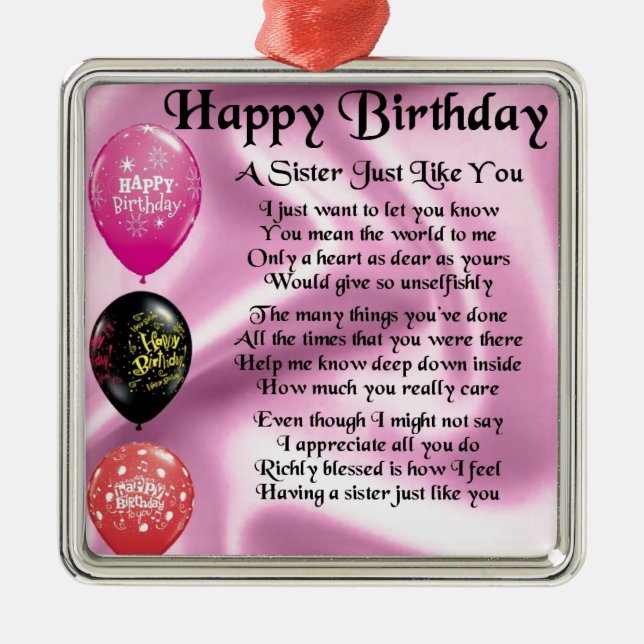 Sister Poem - Happy Birthday Design Metal Tree Decoration (Front)