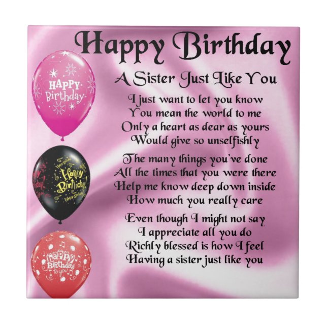 Sister Poem - Happy Birthday Design Tile (Front)