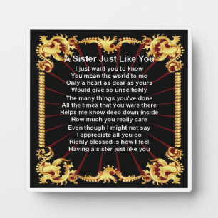 Sister Poem Plaque - Black Design