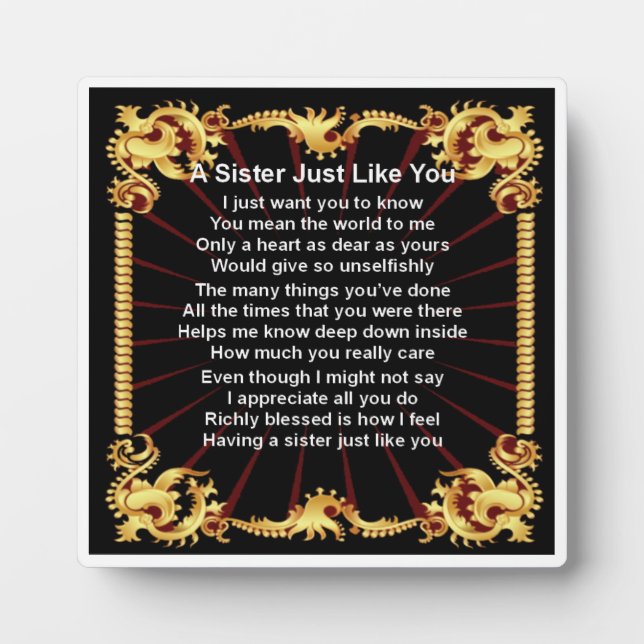 Sister Poem Plaque - Black  Design (Front)