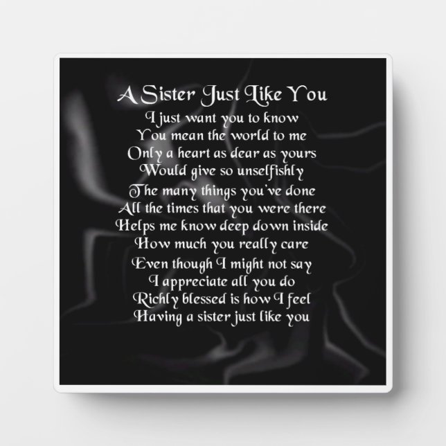 Sister Poem Plaque - Black Silk  Design (Front)