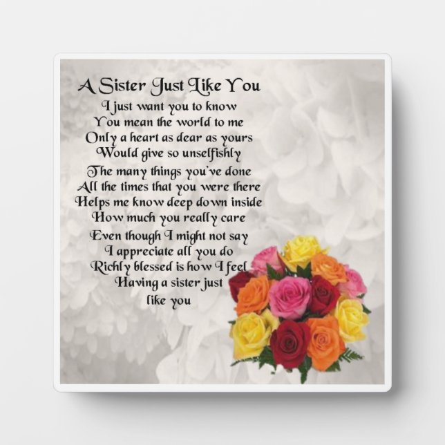Sister Poem Plaque - Flowers  Design (Front)