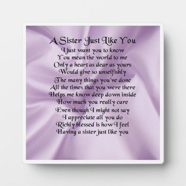 Sister Poem Plaque - Lilac Silk  Design (Front)