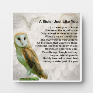 Sister Poem Plaque - Owl Design