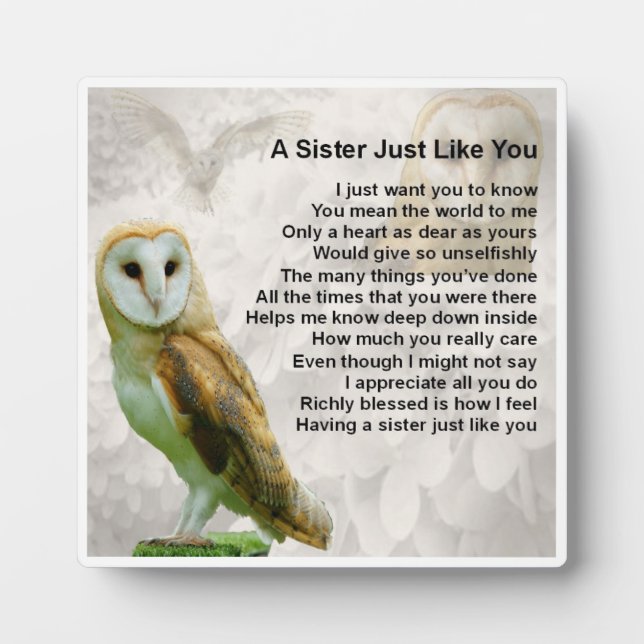 Sister Poem Plaque - Owl  Design (Front)