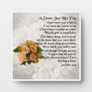 Sister Poem Plaque - Peach Roses Design