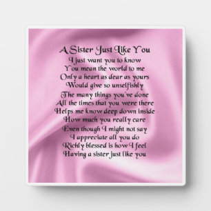 Sister Poem Plaque - Pink Silk Design