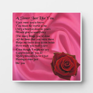 Sister Poem Plaque - Pink Silk & Rose Design