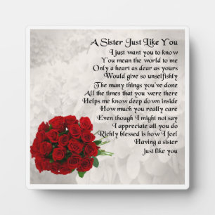 Sister Poem Plaque - Red Roses Design