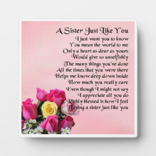 Sister Poem Plaque - Roses Design