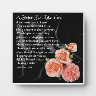Sister Poem Plaque - Roses on Black Silk Design