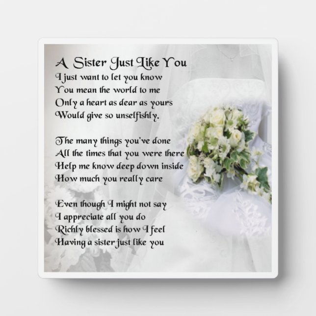 Sister Poem Plaque -  Wedding  Design (Front)