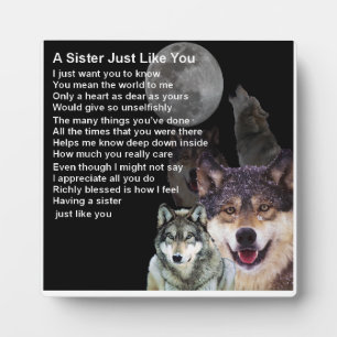 Sister Poem Plaque - Wolf Design