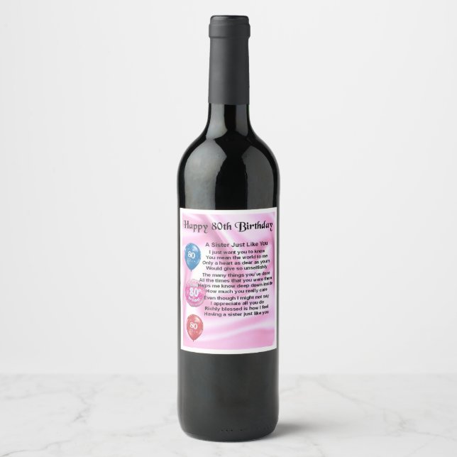 Sister  Poem Wine Bottle Label  -  80th Birthday (Front)