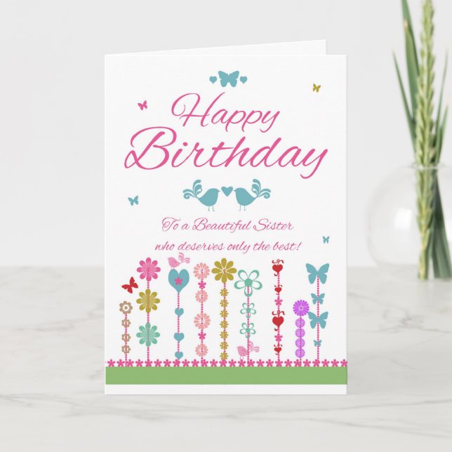 Sister Pretty Birthday Card With Butterflies (Front)