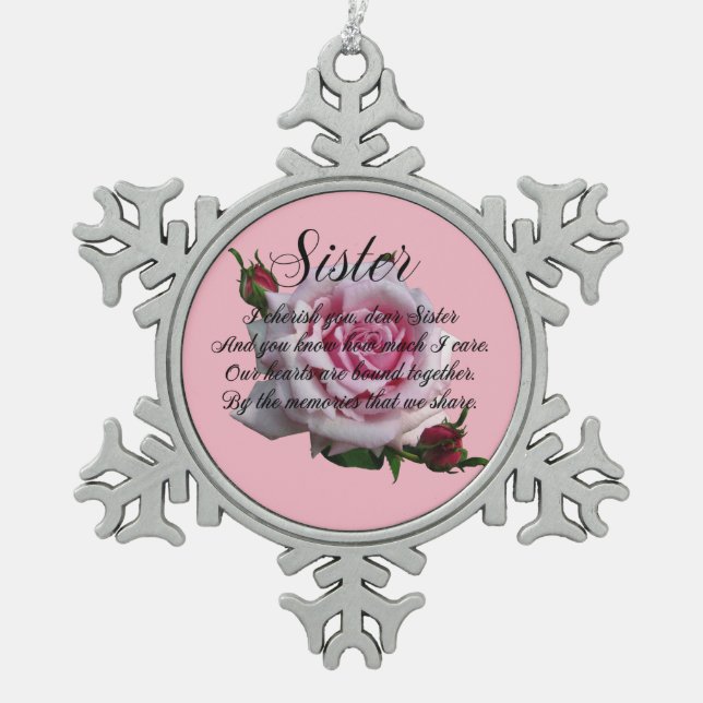 SISTER QUOTE SNOWFLAKE PEWTER CHRISTMAS ORNAMENT (Front)