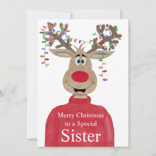 Sister Reindeer Christmas Customisable Holiday Card