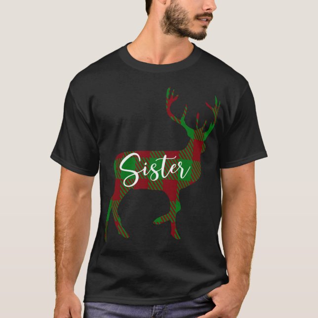Sister Reindeer Plaid Pajama Matching Family Xmas  T-Shirt (Front)