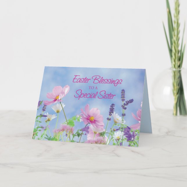 Sister Religious Easter Blessings Nun Wildflowers Card (Front)