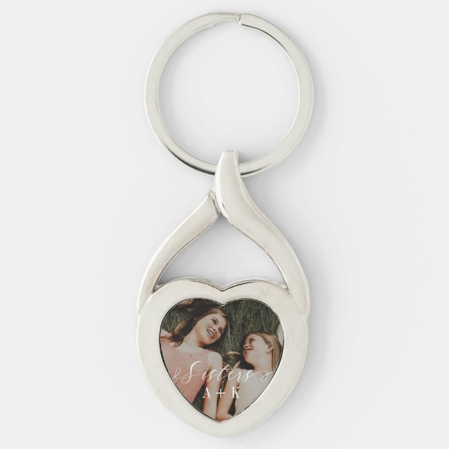 Sister Script Monogram Gift For Sister Photo Key Ring (Front)