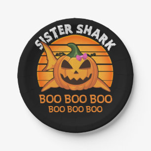 Sister Shark Boo Boo Boo Funny Halloween Gifts Paper Plate