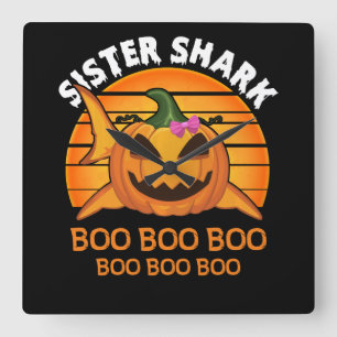 Sister Shark Boo Boo Boo Funny Halloween Gifts Square Wall Clock