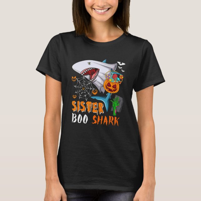 Sister Shark Boo Halloween Shark Boo Ghost Candy P T-Shirt (Front)