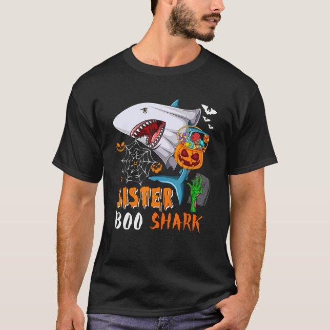 Sister Shark Boo Halloween Shark Boo Ghost Candy P T-Shirt (Front)