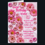 Sister Special Birthday Wishes Pink Daisies<br><div class="desc">A beautiful birthday card for a sister. A wonderful birthday card full of pink daisies. A lovely heartfelt verse completes the lovely feeling this card brings. send sincere birthday wishes to someone special.</div>