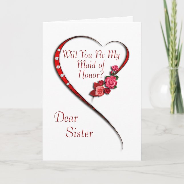 Sister, Swirling heart Maid of Honour invite (Front)