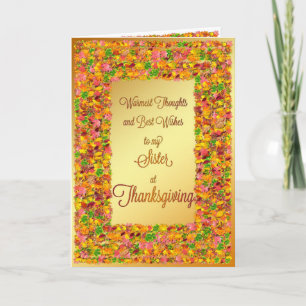Sister, Thanksgiving wishes with fall leaves Holiday Card