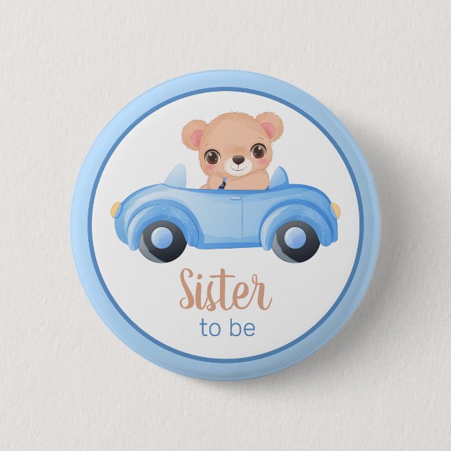 Sister To Be Bear Boy Baby Shower Button (Front)