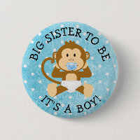 Sister to be Its a Boy Monkey Baby Shower Button