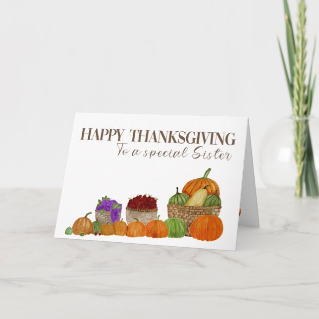 Sister Watercolor Pumpkins Thanksgiving Card (Front)