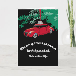 Sister & Wife Red Hotrod Christmas Card