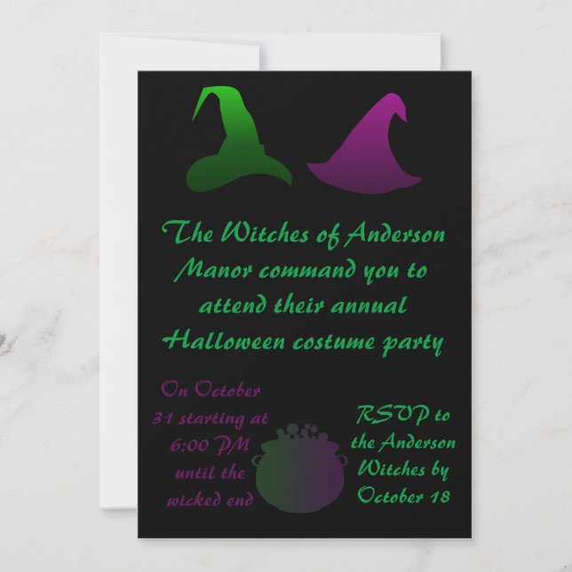 Sister Witches Green and Purple Halloween Party Invitation (Front)