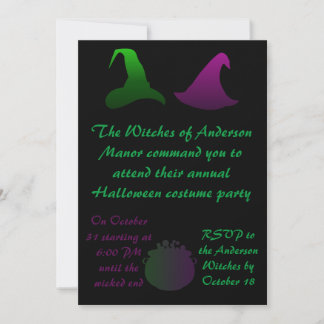 Sister Witches Green and Purple Halloween Party Invitation