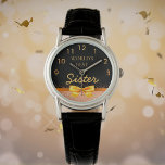 Sister World's best black rose gold bow Watch<br><div class="desc">Elegant, classic, glamourous and feminine. A faux gold coloured bow and ribbon with rose gold coloured faux glitter and sparkle, a bit of bling and luxury for a birthday or Christmas gift for your sister. Chic black background. With the text: World's Best Sister. Golden clock numbers from 9 to 3....</div>