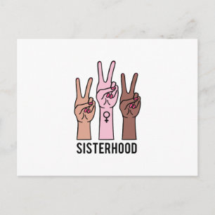 Sisterhood, female hands with peace sign postcard