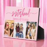 Sisterhood Hot Pink Sisters 3 Photo Collage  Plaque<br><div class="desc">Celebrate sisterhood with the Sisters 3 Photo Collage Keepsake Gift Plaque. This personalised plaque features a beautifully arranged collage of three cherished photos, capturing unforgettable moments together. Crafted from high-quality materials, it’s perfect for displaying on a desk, shelf, or wall. The heartfelt design adds a loving touch, making it an...</div>