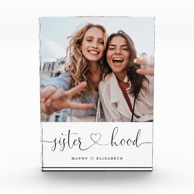 Sisterhood Script Sisters Gift Photo Keepsake Block (Front)