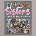 Sisters 20 Photo Collage Fleece Blanket<br><div class="desc">Personalised sister fleecy blanket featuring a trendy grey background that can be changed to any colour,  the word "sisters" in a cute pink gradient script font,  a sibling quote,  your names,  and a 20 square photo collage template for you to customise to your own.</div>