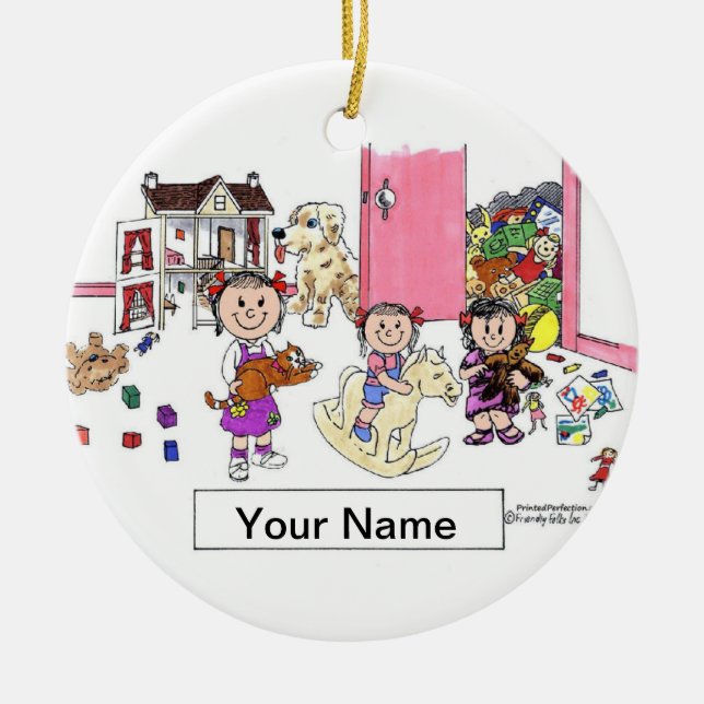 Sisters - 3 Girls in Room Ceramic Tree Decoration (Front)