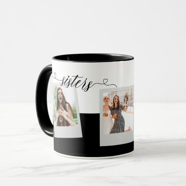 Sisters 3 Photo Collage Script Elegant Gift Mug (Front Left)